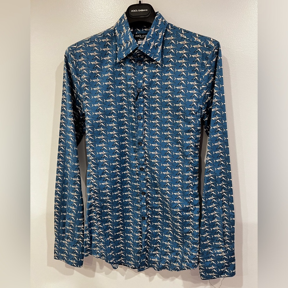 Men’s Dolce & Gabbana Sicilia Shirt w/ Sword Fish Print Sz 37 (14.5 US Neck Sz)
